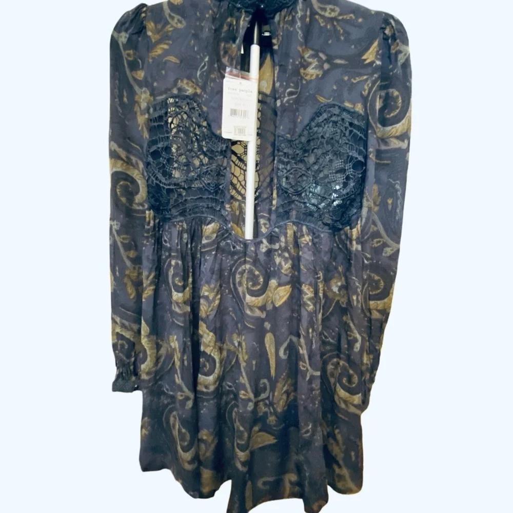 NWT Free People Midnight Blue and Gold Tunic Dress